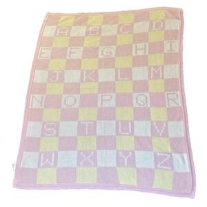 Wamsutta Blanket Alphabet Blocks Pink Pastel Baby Blanket Knit 100% Acrylic